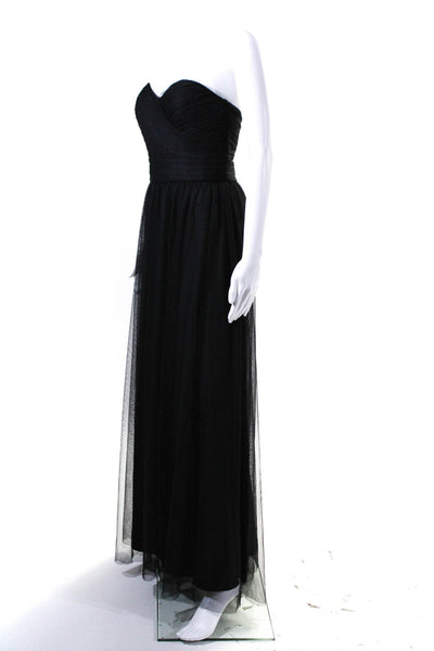 Amsale Womens Ruffled Sweetheart Neck Formal Sleeveless Gown Black Size 8