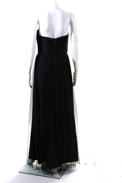 Amsale Womens Ruffled Sweetheart Neck Formal Sleeveless Gown Black Size 8