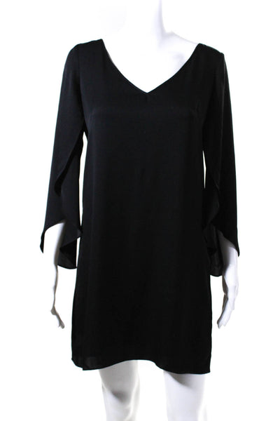 Milly Womens V-Neck Flounce Sleeve A-Line Dress Black Size S