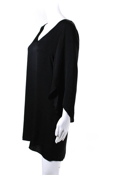 Milly Womens V-Neck Flounce Sleeve A-Line Dress Black Size S