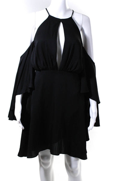 Milly Womens Silk Cut Out Cold Shoulder Blouson Dress Black Size S
