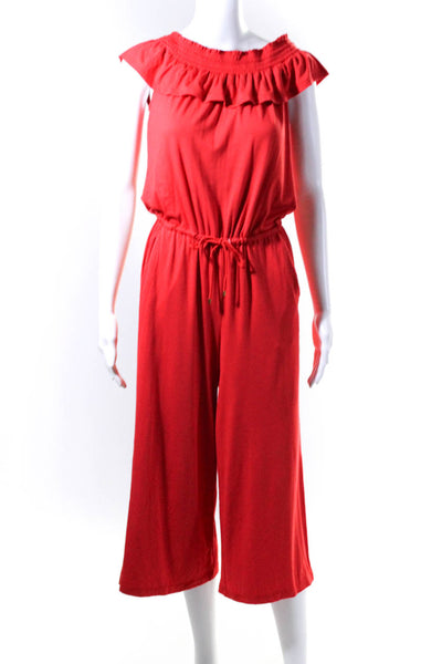 Lauren Ralph Lauren Womens Cotton Off Shoulder Smocked Jumpsuit Red Size S