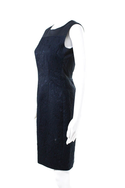 Max Mara Womens Square Neck Lace Overlay Sheath Dress Navy Blue Cotton Size 2