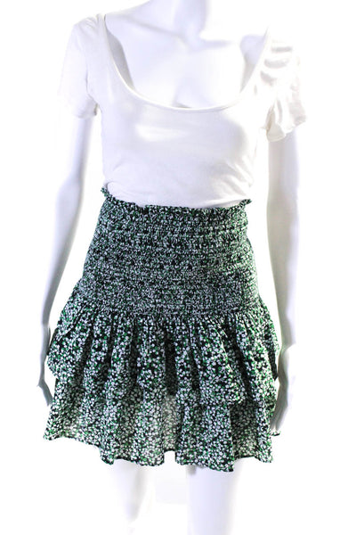 Rebecca Minkoff Womens Cotton Floral Smocked Ruffled A-Line Skirt Green Size S