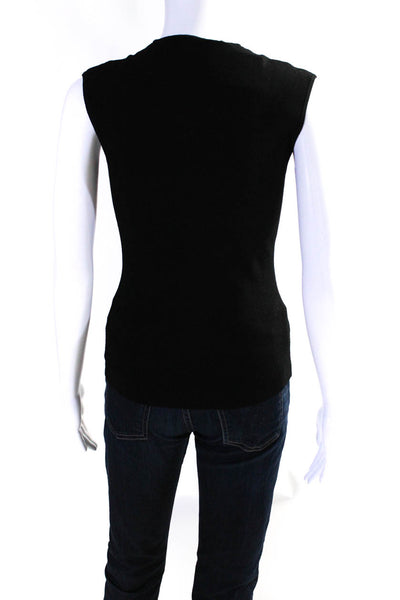 Autumn Cashmere Women's Scoop Neck Sleeveless Zip Blouse Black Size M