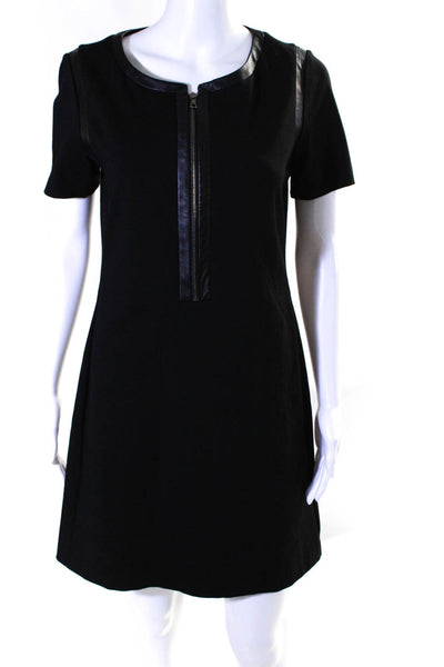 Yoana Baraschi Womens Front Zip Leather Trim Mini Shift Dress Black Size Medium