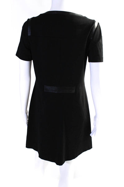 Yoana Baraschi Womens Front Zip Leather Trim Mini Shift Dress Black Size Medium