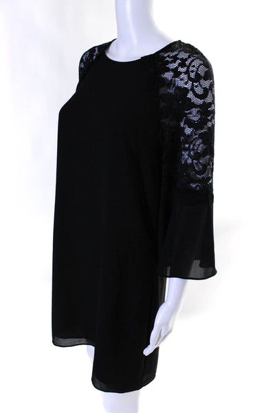 Belle Badgley Mischka Womens 3/4 Sleeve Lace Trim Mini Shift Dress Black Size 6
