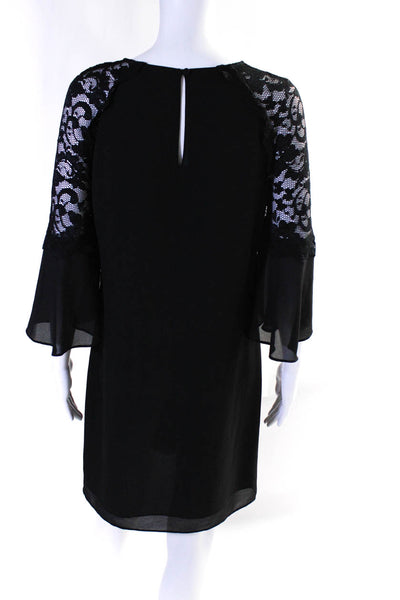 Belle Badgley Mischka Womens 3/4 Sleeve Lace Trim Mini Shift Dress Black Size 6