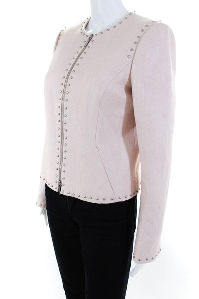 Worth Womens Long Sleeve Front Zip Studded Silk Jacket Pink Size 6
