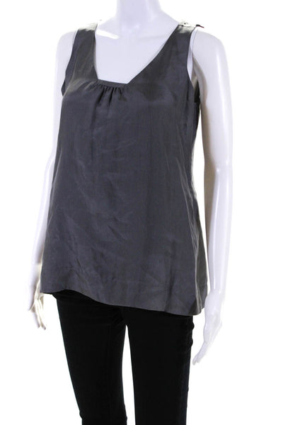 Eileen Fisher Petites Women's Silk V Neck Sleeveless Blouse Gray Size PP
