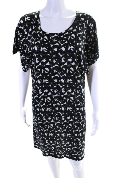 Garnet Hill Womens Silk Blend Short Sleeve Sweater Dress Black White Size Medium