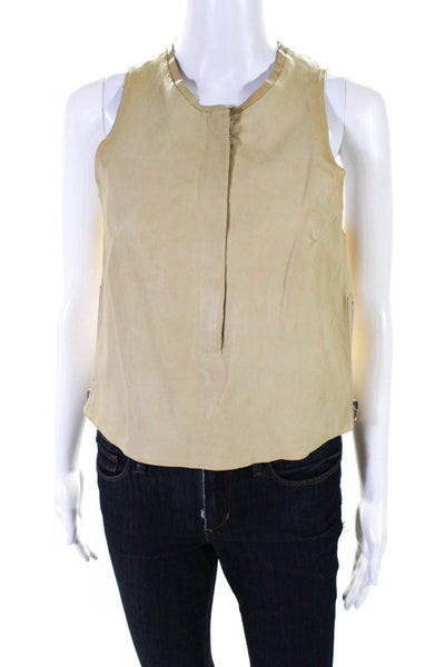 3.1 Phillip Lim Sleeveless 3/4 Front Zip Leather Cropped Top Brown Size 4