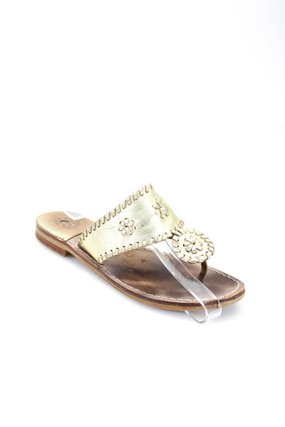 Jack Rogers Women's Leather Flat Sandals Gold Size 4
