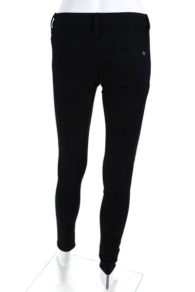 Rag & Bone Jean Womens Denim Leather Trim Skinny Jeans Dark Blue Size 26