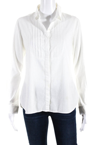 Barbour Womens Button Front Long Sleeve Collared Shirt White Cotton Size 4