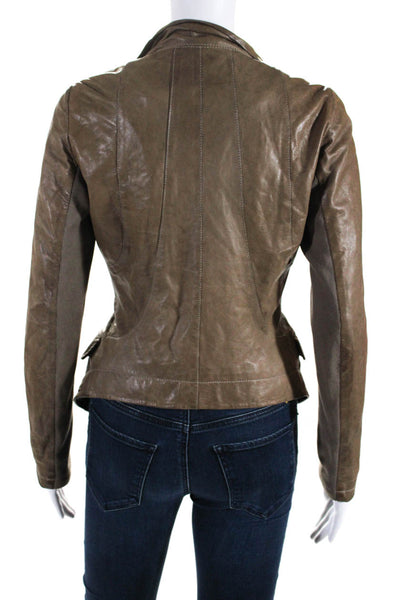 AllSaints Co Ltd Spitalfields Womens Leather Feathers Jacket Brown Size 8