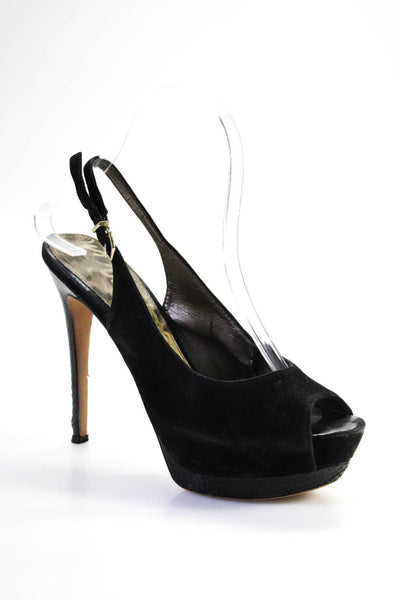 Sam Edelman Womens Suede Peep Toe Penelope Slingbacks Black Size 7.5 Medium