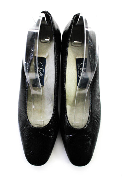 Selby Womens Embossed Leather Gold Tone Pumps Black Size 8