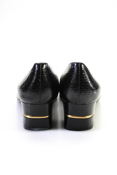 Selby Womens Embossed Leather Gold Tone Pumps Black Size 8
