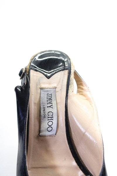 Jimmy Choo Womens Platform Slingback Espadrilles Sandals Black Patent Leather 39