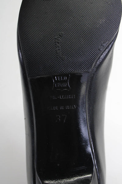 Rene Mancini Womens Block Heel Pointed Toe Pumps Black Leather Size 37