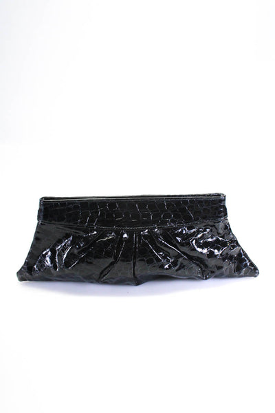 Lauren Merkin Leather Animal Print Small Clutch Handbag Black