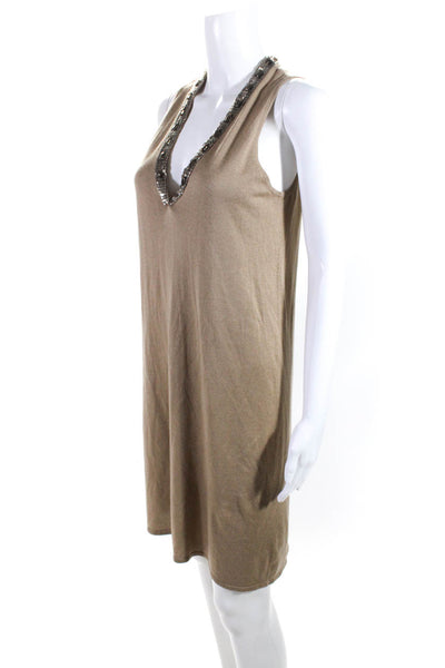 Magaschoni Women's Sleeveless V-Neck Sweater Dress Brown Size M