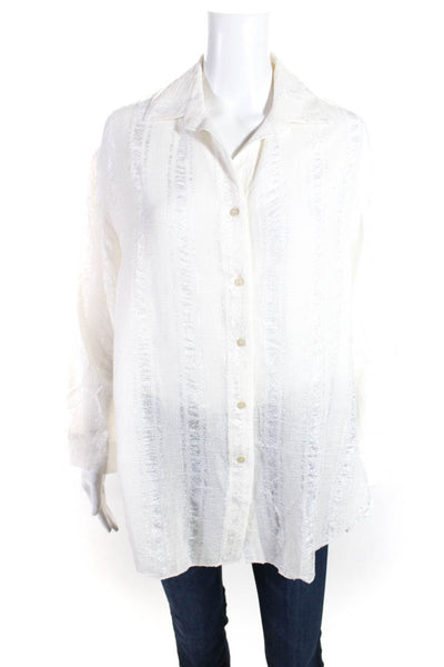 Handloom Women's Lush Maxi Button Down Shirt White One Size