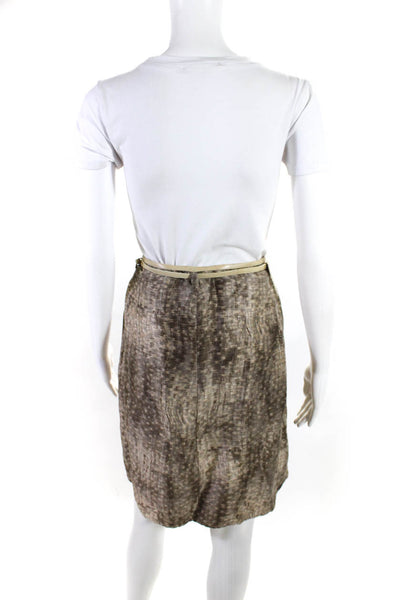 Armani Collezioni Womens Belted Knee Length Abstract Skirt Brown Linen Size 10