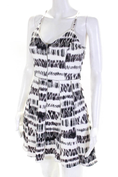 Parker Womens Abstract Print Side Zip Fit & Flare Dress White Black Size XS