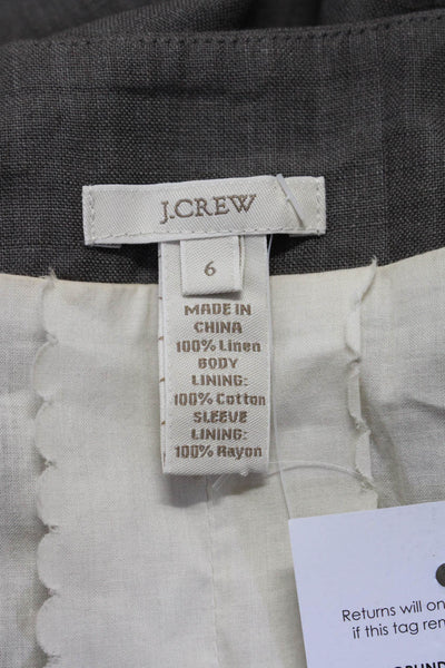 J Crew Womens Three Button Half Sleeve Crew Neck Jacket Gray Linen Size 6