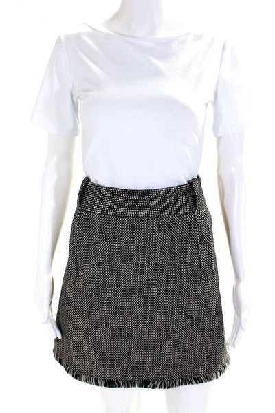 Karen Millen Womens Back Zip Fringe Trim Knit Pencil Skirt Black White Size 10