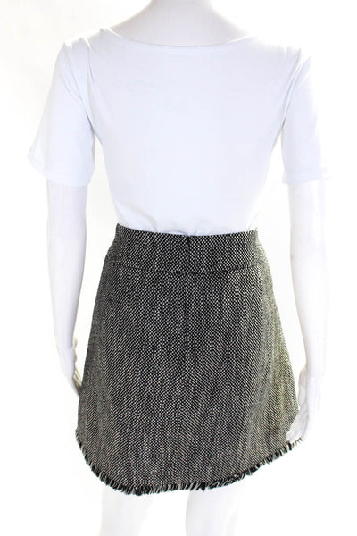 Karen Millen Womens Back Zip Fringe Trim Knit Pencil Skirt Black White Size 10