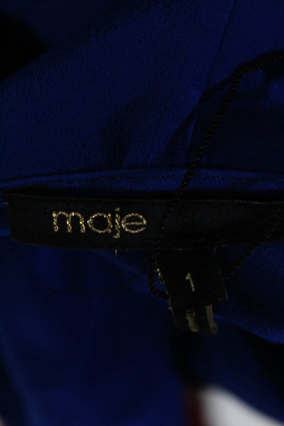 Maje Womens Silk Short Sleeve Key Hole Neck Blouse Blue Black Size 1