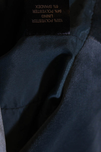 Amaryllis Womens Double Faux Pearl Breasted Mock Neck Velvet Jacket Blue Medium