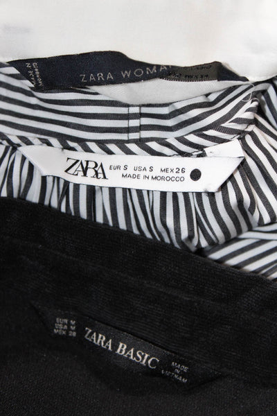 Zara Women's Dolman Sleeves Button Down Shirt Black Striped White Size S Lot 3