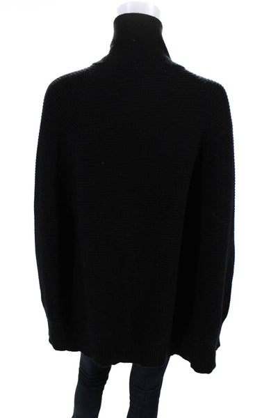 Kokun Womens Wool Split Hem Full Zip Turtleneck Poncho Black Size XS