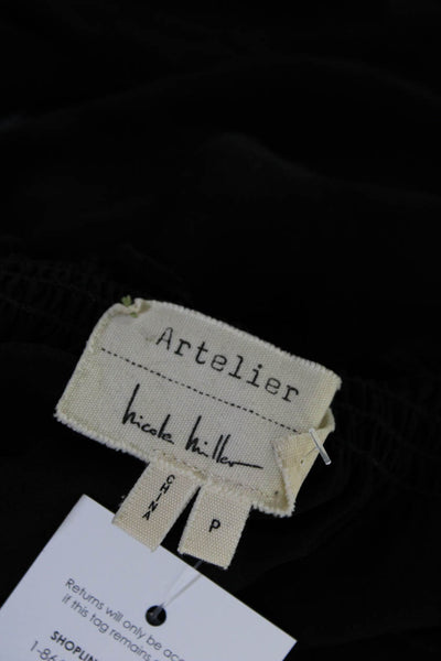 Artelier Nicole Miller Womens Silk Off Shoulder Smocked Blouse Black Size P