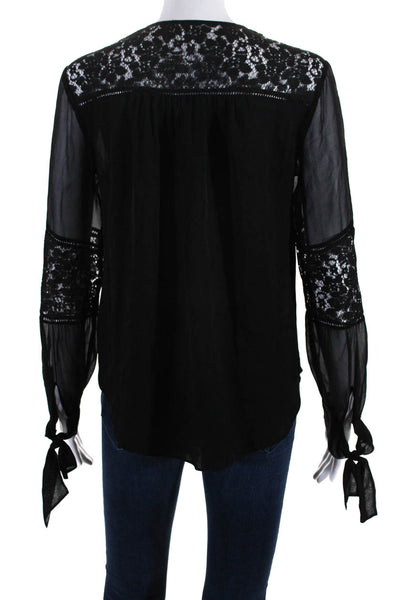 Rebecca Taylor Womens Silk Lace Button Up Blouse Top Black Size 0