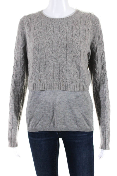 Kokun Womens Cashmere Cable Knit Over Lay Sweater Gray Size XS