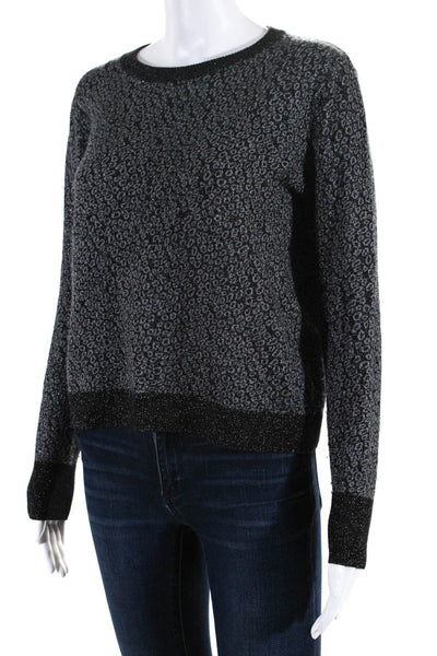 Autumn Cashmere Womens Metallic Knit Leopard Knit Crew Neck Sweater Gray Size S