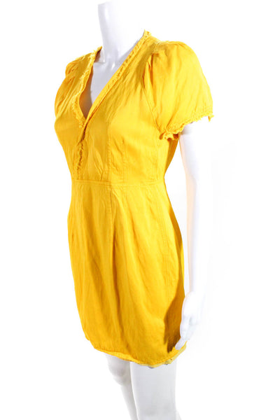 10 Crosby Derek Lam Womens Darted V-Neck Pleated Fringe Mini Dress Yellow Size 6
