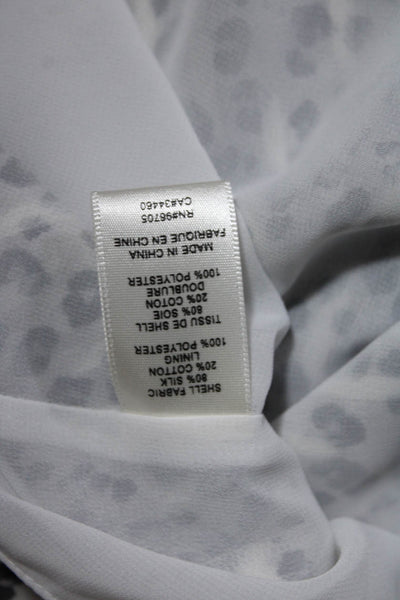 Rebecca Taylor Women's Silk Blend Animal Print Long Sleeve Blouse White Size 4