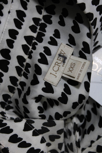 J Crew Women's Heart Print Button Down Blouse White Size XXS