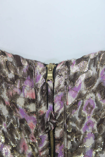Elie Tahari Womens Silk Abstract Print Ruffled Mini Corset Dress Gold Size L