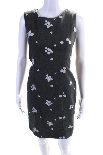 Patricia F Designs Womens Wool Flower Embellished Shift Dress Gray White Size S