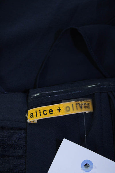 Alice + Olivia Womens Silk Ruffled Empire Waist Strapless Dress Navy Blue Size 2