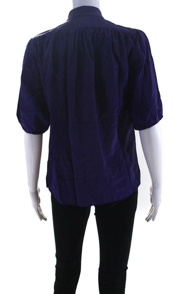 Derek Lam Womens Silk Puff Short Sleeve Buttoned Blouse Purple Size 4