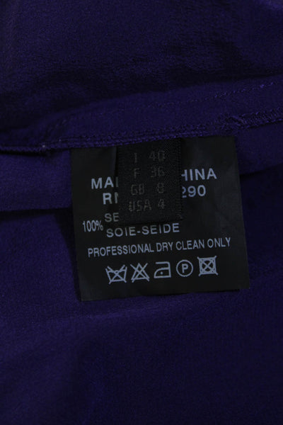 Derek Lam Womens Silk Puff Short Sleeve Buttoned Blouse Purple Size 4